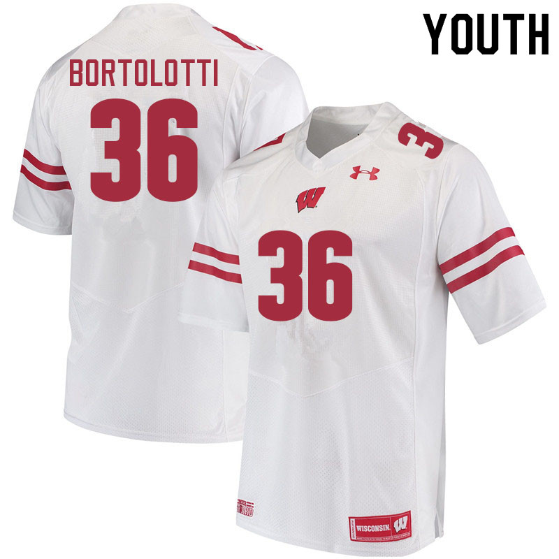 Youth #36 Grover Bortolotti Wisconsin Badgers College Football Jerseys Sale-White - Click Image to Close